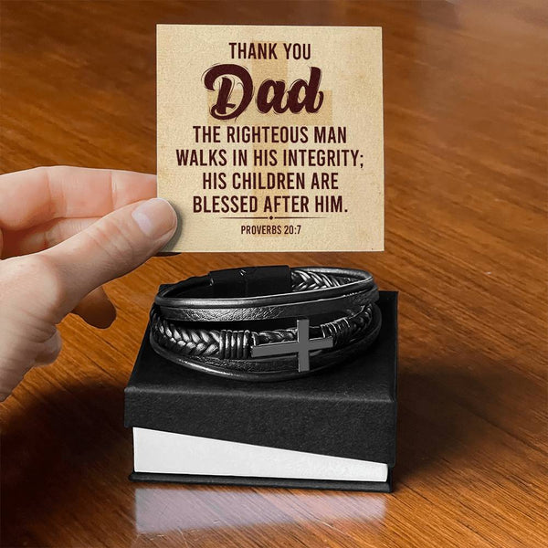 Thank You Dad | The Righteous Man | Men's Cross Leather Bracelet
