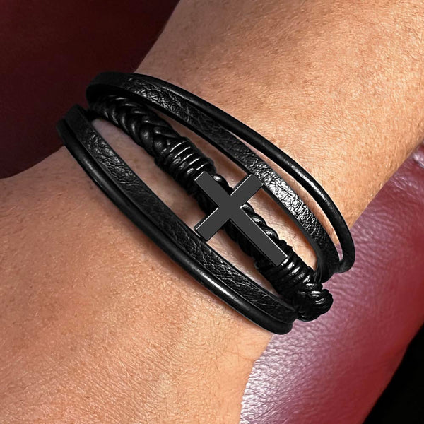 Thank You Dad | The Righteous Man | Men's Cross Leather Bracelet