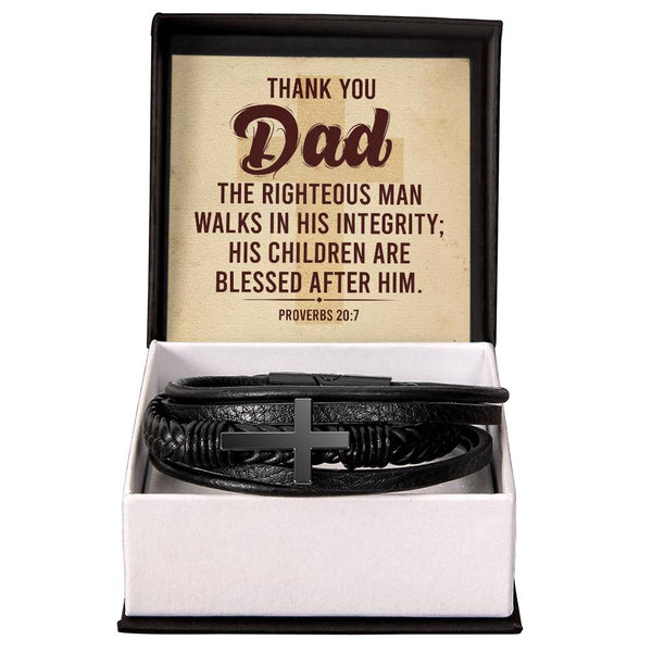 Thank You Dad | The Righteous Man | Men's Cross Leather Bracelet