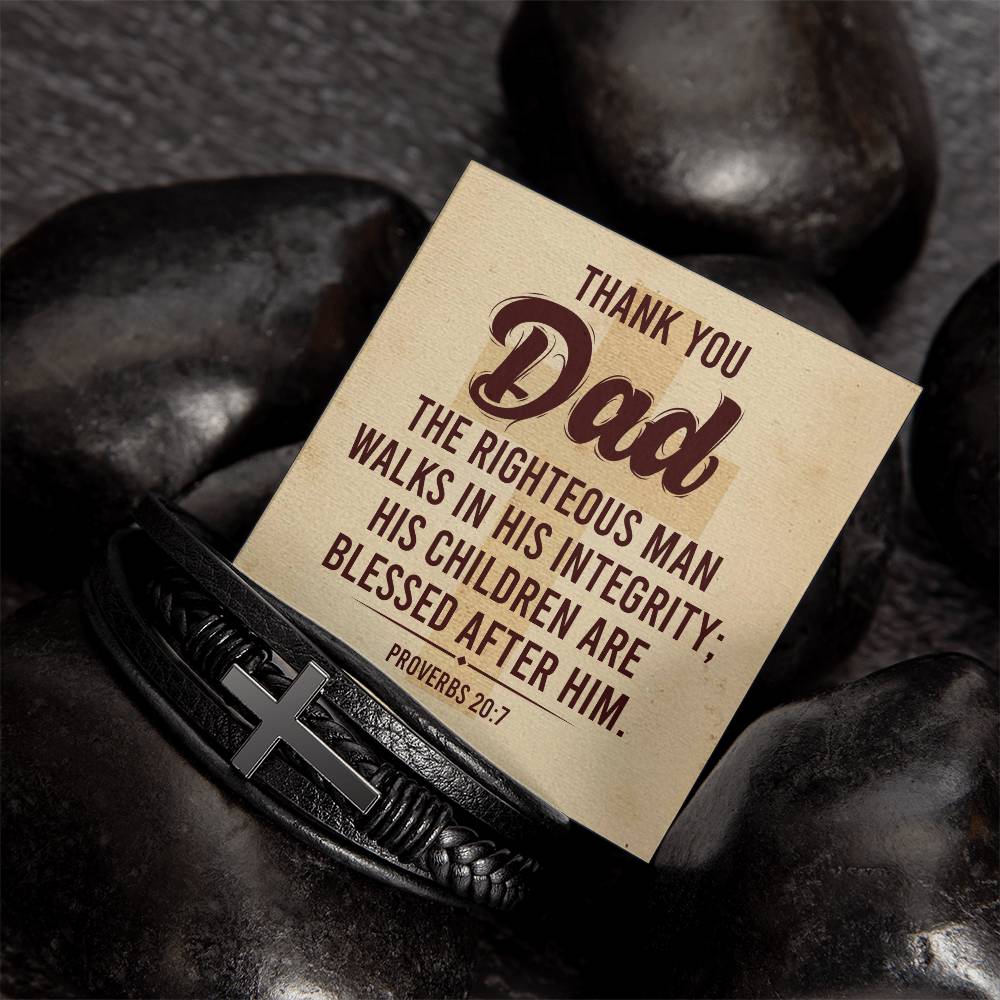 Thank You Dad | The Righteous Man | Men's Cross Leather Bracelet