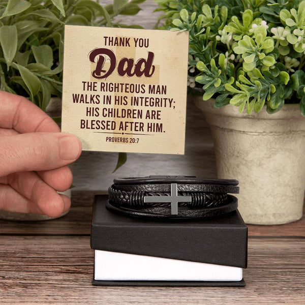 Thank You Dad | The Righteous Man | Men's Cross Leather Bracelet