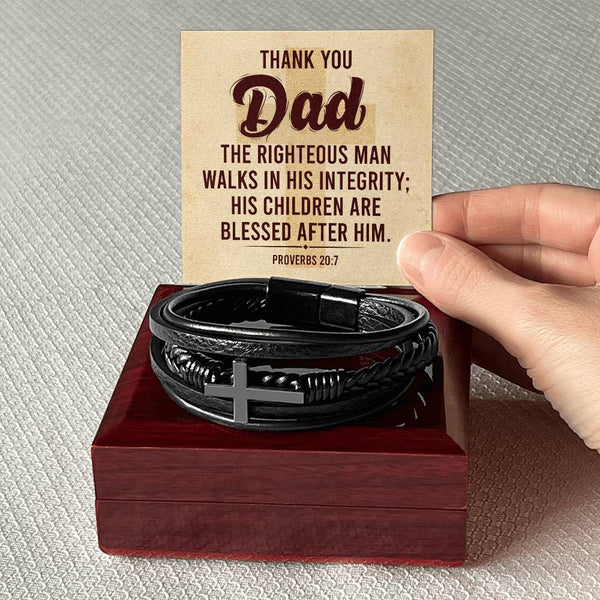 Thank You Dad | The Righteous Man | Men's Cross Leather Bracelet