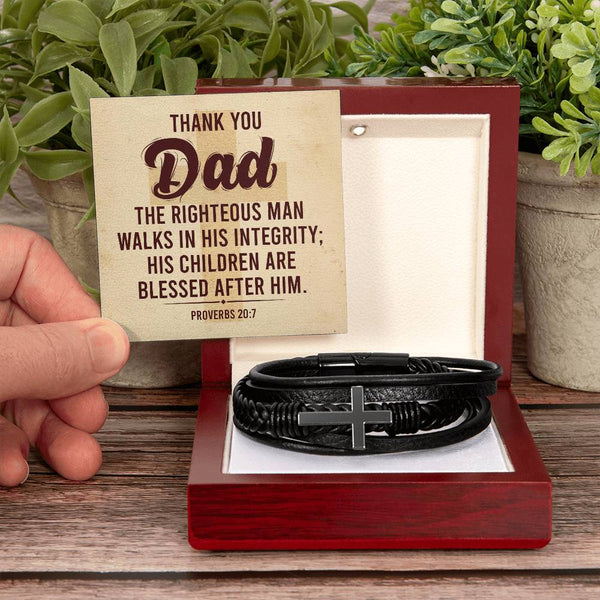 Thank You Dad | The Righteous Man | Men's Cross Leather Bracelet