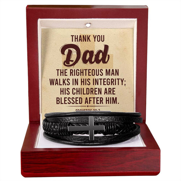 Thank You Dad | The Righteous Man | Men's Cross Leather Bracelet