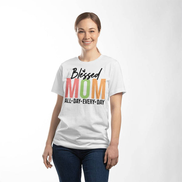 Blessed Mom All Day Every Day | Bella + Canvas 3001 Jersey TShirt