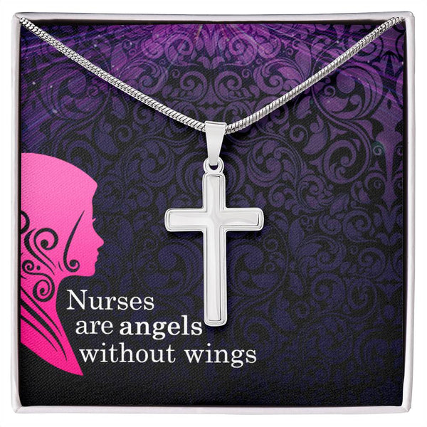 Steel Cross Necklace- Nurses Are Angels