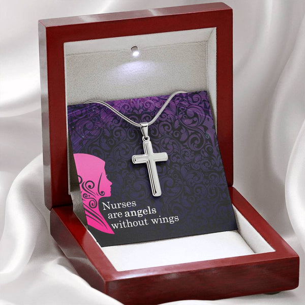 Steel Cross Necklace- Nurses Are Angels