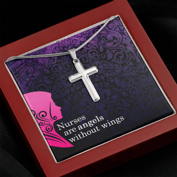 Steel Cross Necklace- Nurses Are Angels