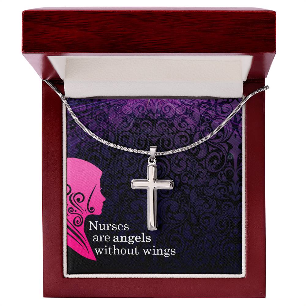 Steel Cross Necklace- Nurses Are Angels