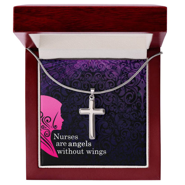 Steel Cross Necklace- Nurses Are Angels