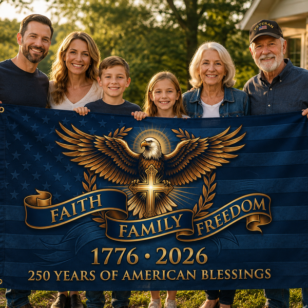 Faith Family Freedom 1776–2026 Double-Sided Patriotic Flag