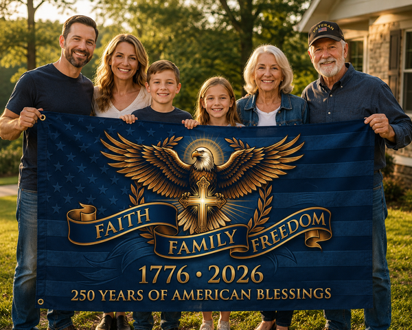 Faith Family Freedom 1776–2026 Double-Sided Patriotic Flag