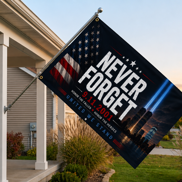 Never Forget 9/11 Memorial Flag — Double-Sided 3×5 ft Tribute Flag