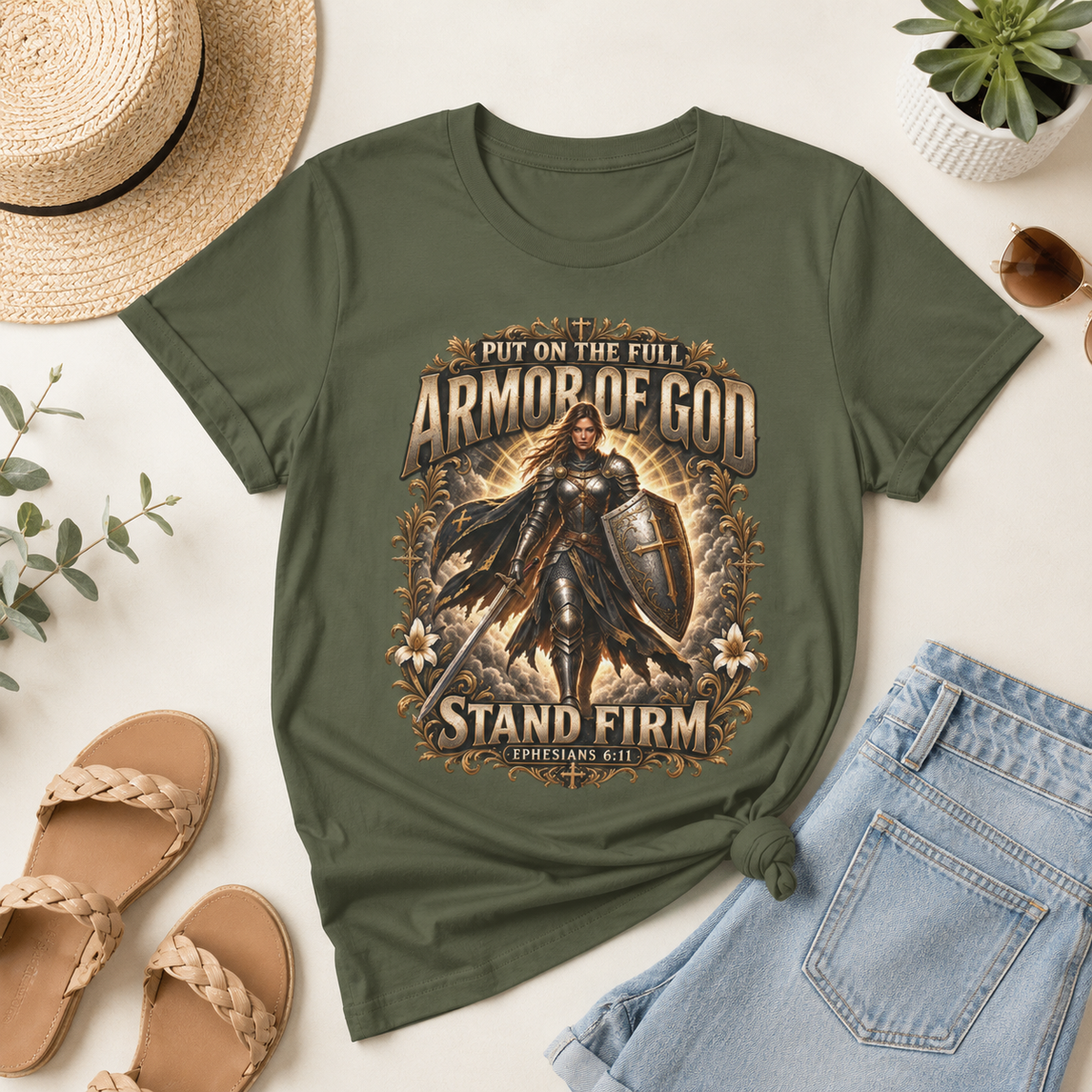 Armor of God T-Shirt – "Put On the Full Armor of God, Stand Firm" Christian Graphic Tee