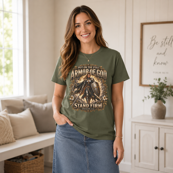 Armor of God T-Shirt – "Put On the Full Armor of God, Stand Firm" Christian Graphic Tee