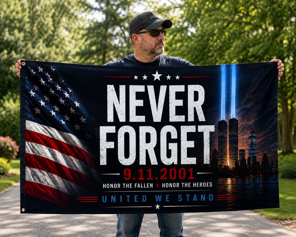 Never Forget 9/11 Memorial Flag – Double-Sided American Tribute Flag