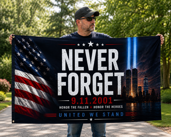 Never Forget 9/11 Memorial Flag – Double-Sided American Tribute Flag